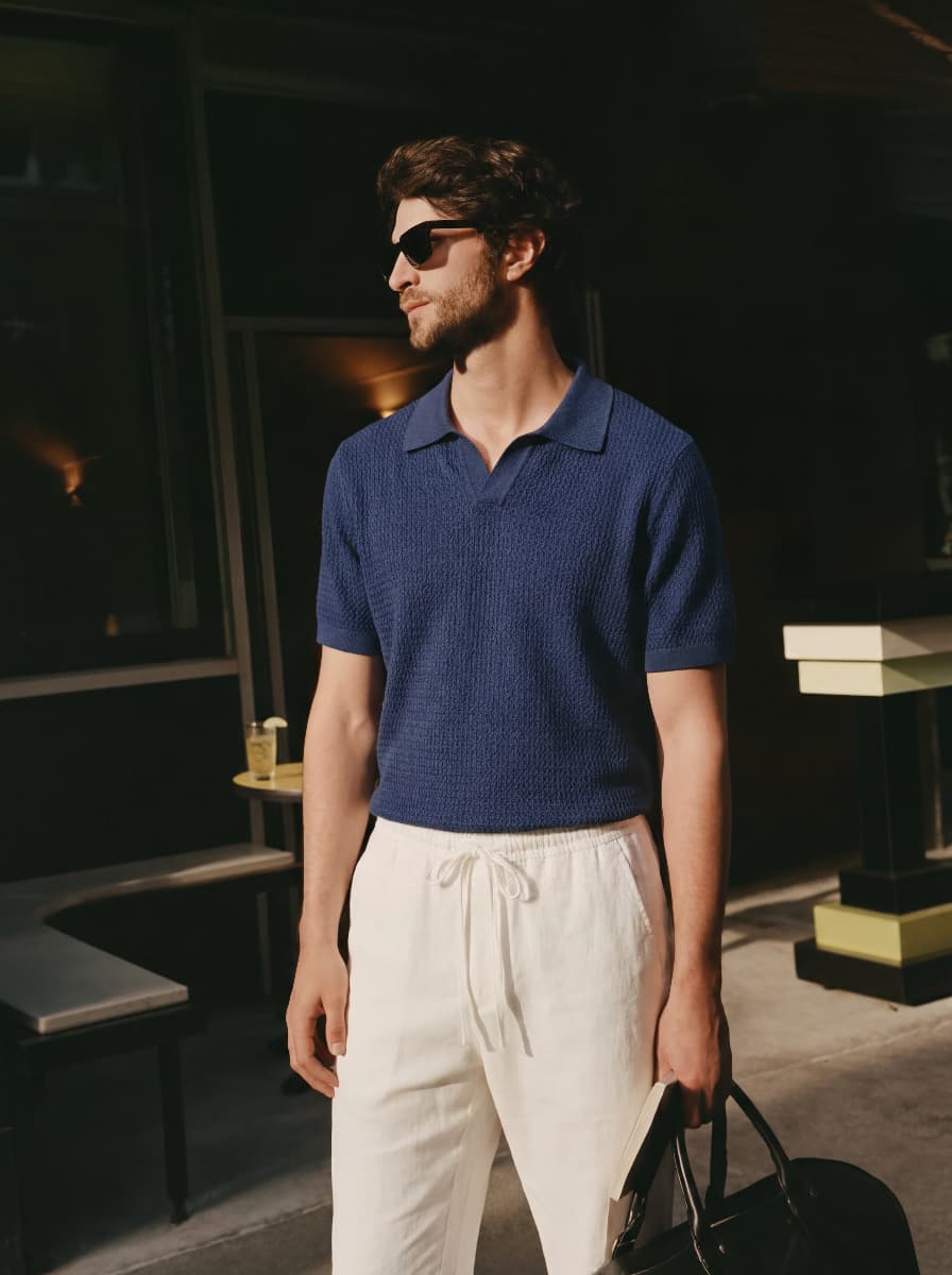 Blue knit polo