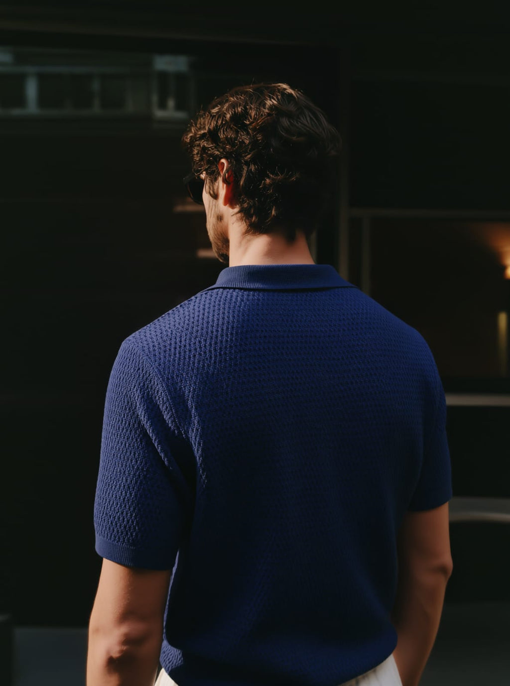 Blue knit polo