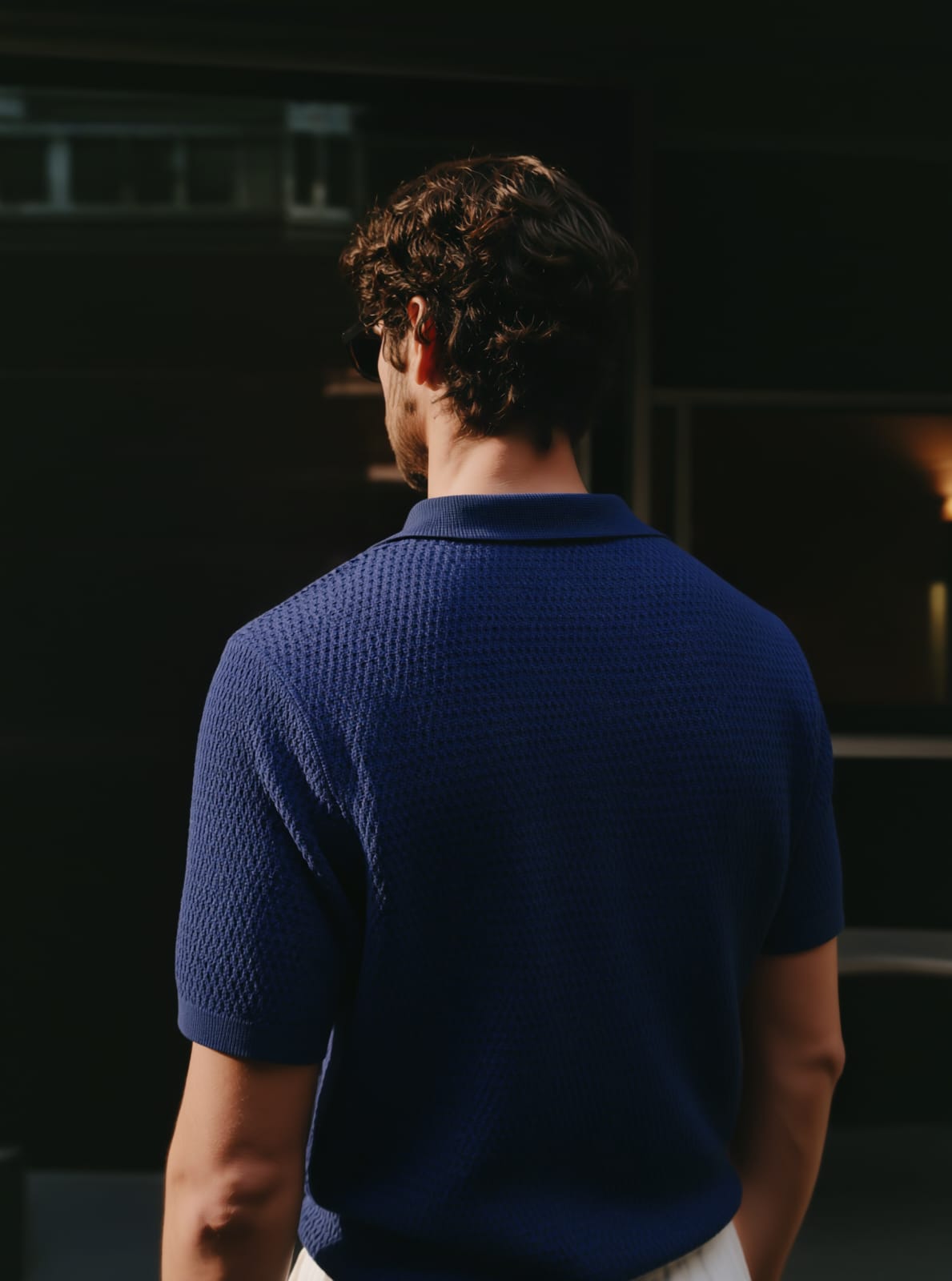 Blue knit polo